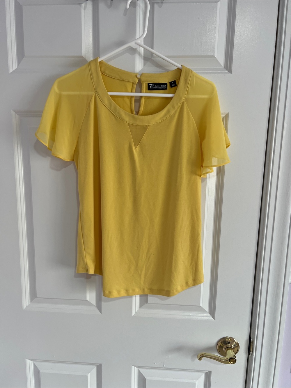 Zac & Rachel Yellow Flutter-Sleeve Scoop Neck Blouse
